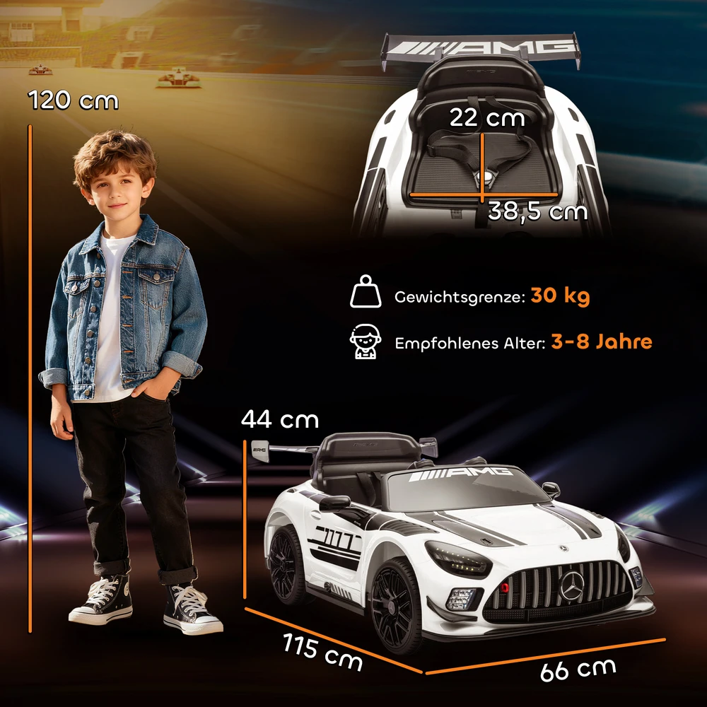 Aosom Mercedes-AMG elektrinis vaikų automobilis, baltas, 12 V, 115 x 66 x 44 cm