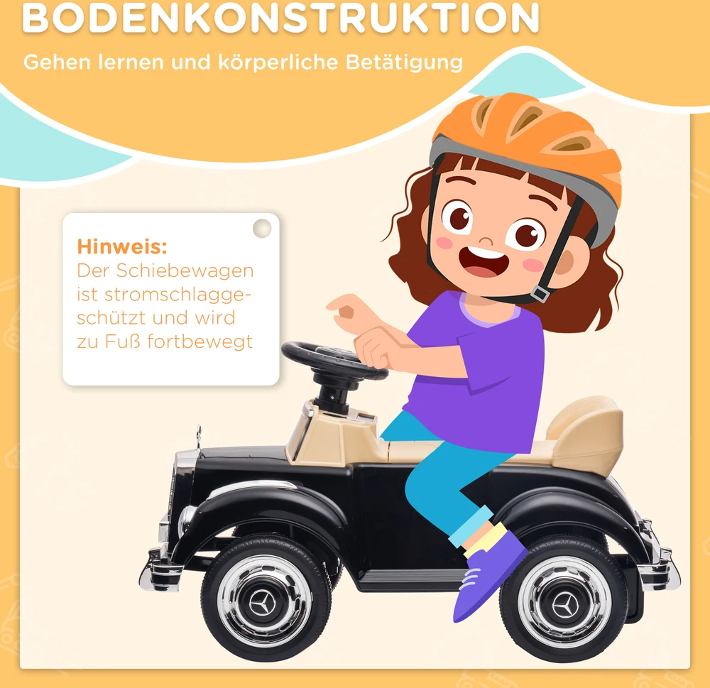 Aosom Mercedes-Benz 300S stumiamas vaikiškas automobilis, juodas, 77,5 x 41,5 x 45 cm
