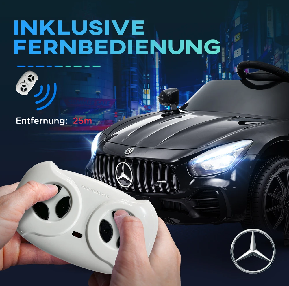 Aosom Mercedes-Benz AMG GTR elektrinis vaikiškas automobilis, juodas, 108 x 67 x 46 cm