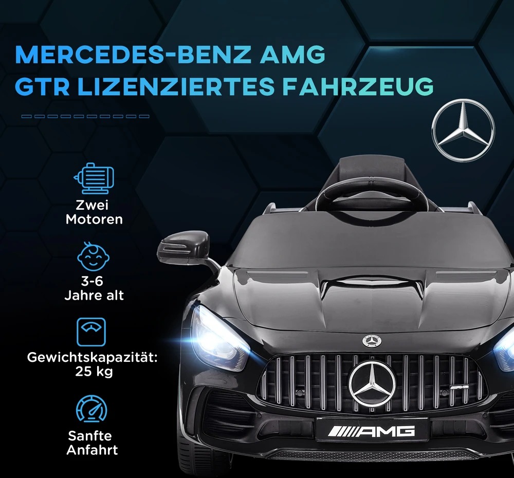 Aosom Mercedes-Benz AMG GTR elektrinis vaikiškas automobilis, juodas, 108 x 67 x 46 cm