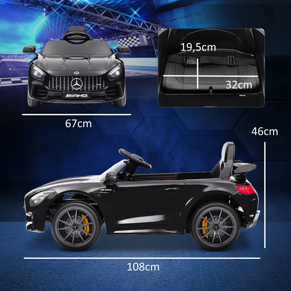 Aosom Mercedes-Benz AMG GTR elektrinis vaikiškas automobilis, juodas, 108 x 67 x 46 cm