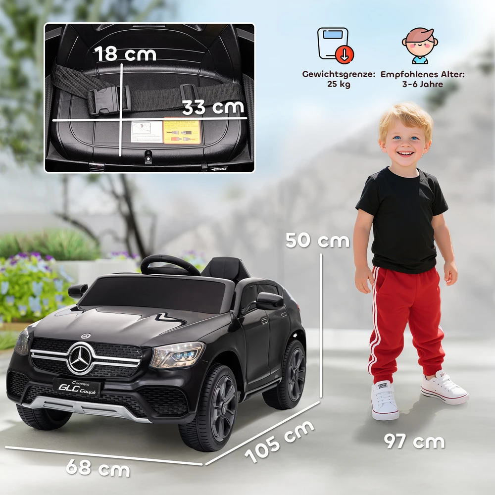 Aosom Mercedes-Benz GLC Coupé elektrinis vaikų automobilis, juodas, 105 x 68 x 50 cm
