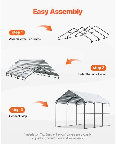 VEVOR Metalinė automobilių stoginė, 3 x 4,5 x 3,15 m