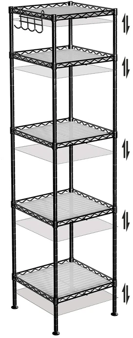 Songmics Metalinė lentyna, juoda, 30 x 30 x 123,5 cm, 5 lentynos, apkrova iki 100 kg