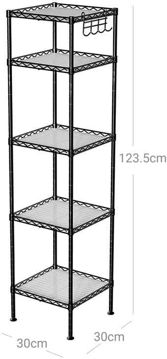 Songmics Metalinė lentyna, juoda, 30 x 30 x 123,5 cm, 5 lentynos, apkrova iki 100 kg