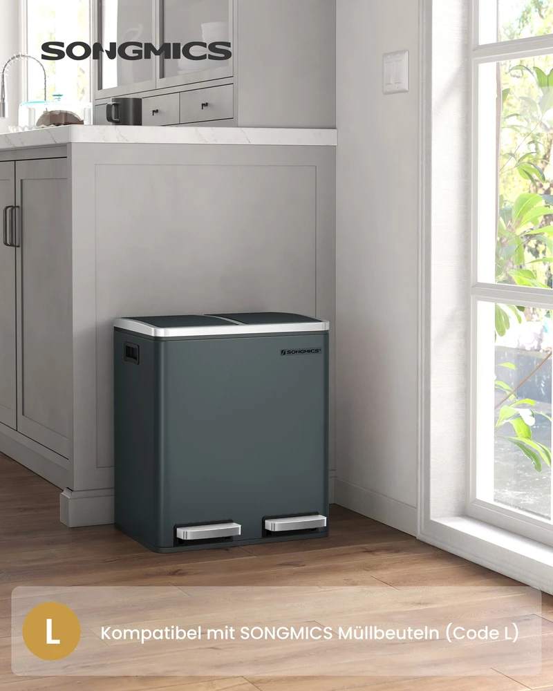 Koduva Metalinė šiukšliadėžė su pedalais, 30 l, 2 skyriai po 15 l, plieno ir plastiko