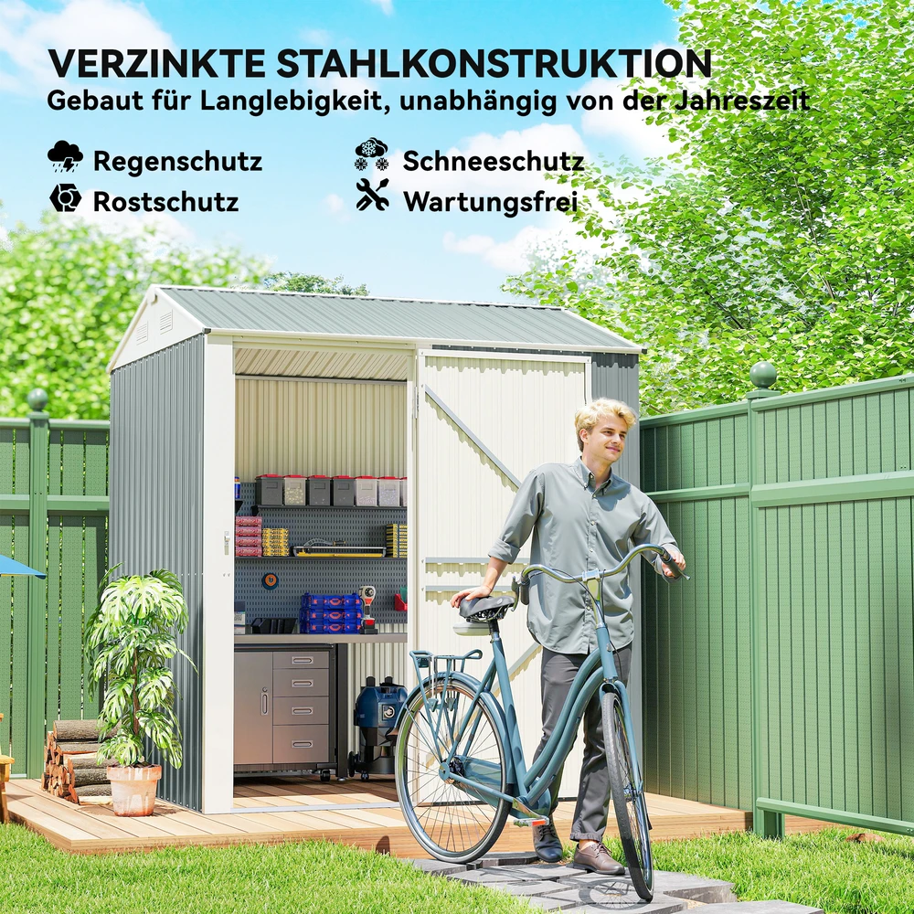 Aosom Metalinė sodo pašiūrė 3,5 m², šviesiai pilka, 209 x 177 x 236 cm