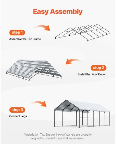 VEVOR Metalinė stoginė automobiliui, 4 x 8 x 3,15 m