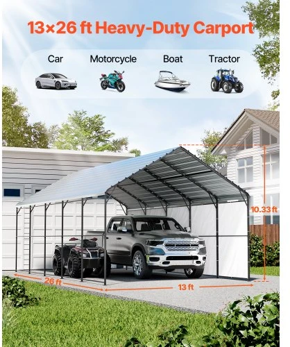 VEVOR Metalinė stoginė automobiliui, 4 x 8 x 3,15 m