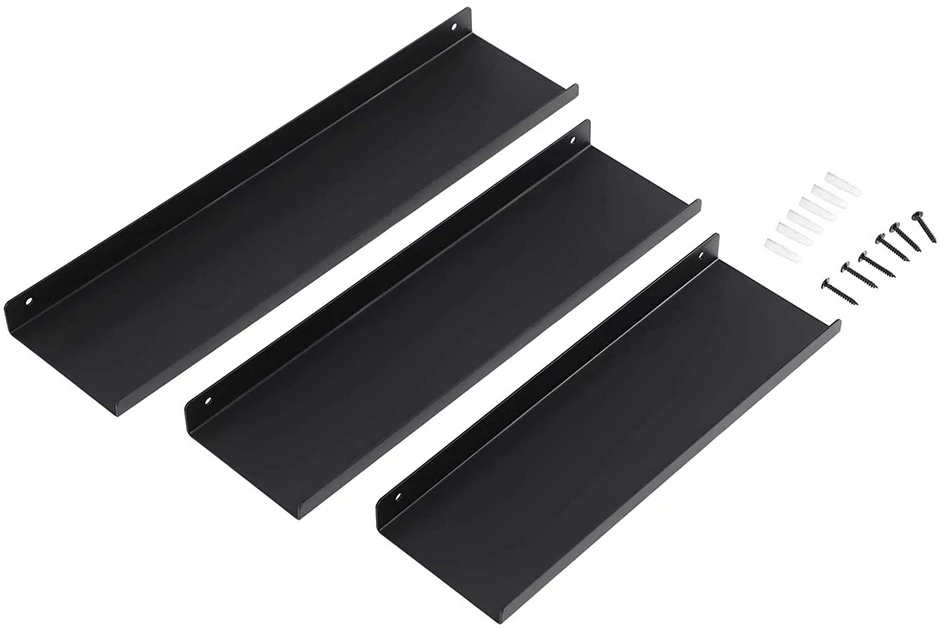 Koduva Metalinės sieninės lentynos, 3 vnt., juodos, pramoninio stiliaus, 30/35/40 cm