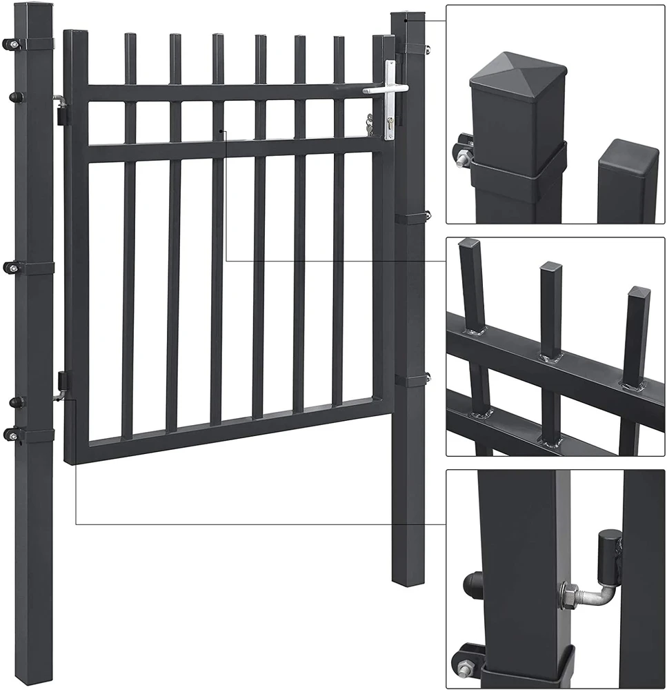Songmics Metaliniai sodo varteliai, pilki, 106 x 6 x 145 cm, su spyna, rankena ir raktais