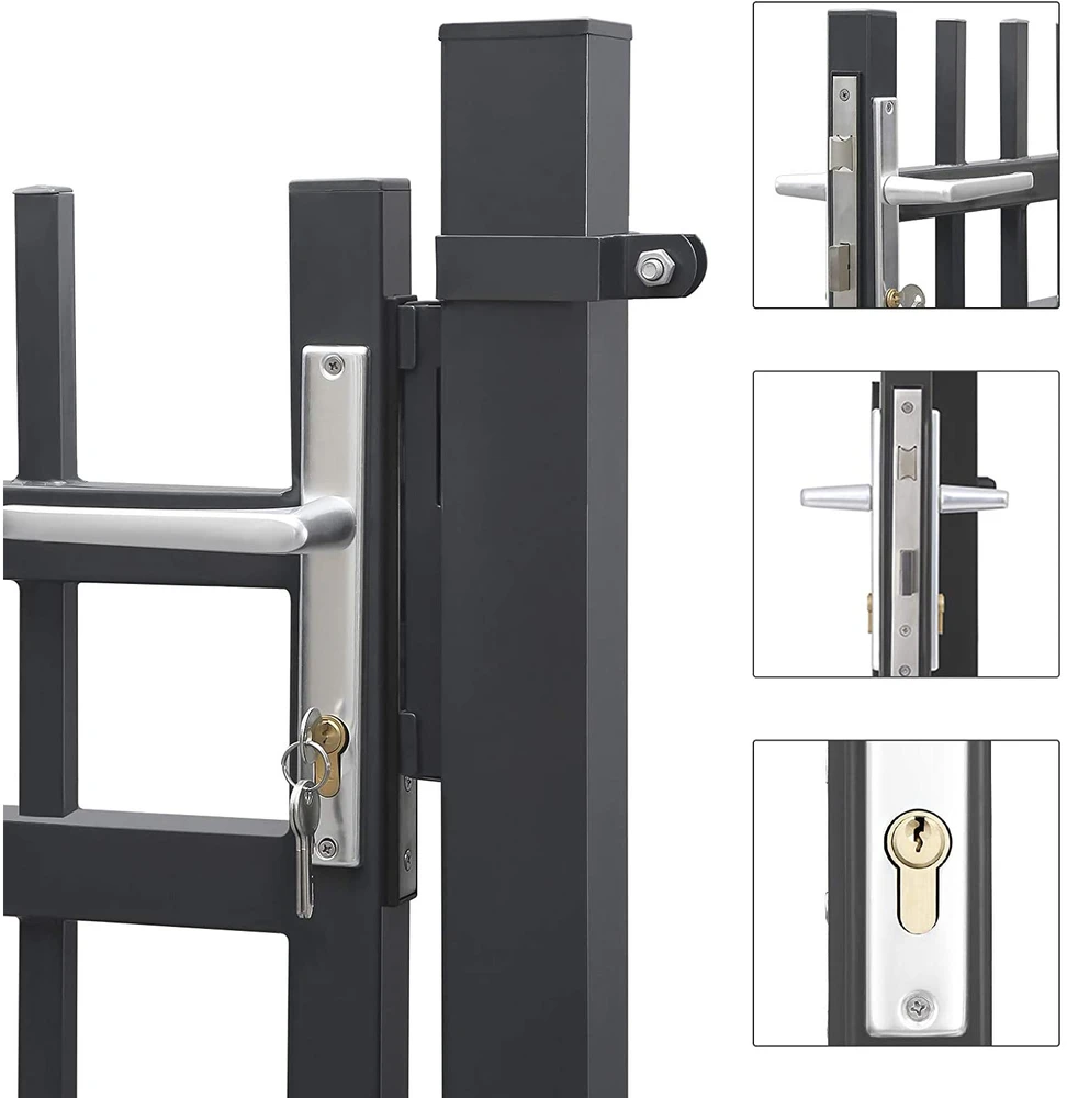Songmics Metaliniai sodo varteliai, pilki, 106 x 6 x 145 cm, su spyna, rankena ir raktais
