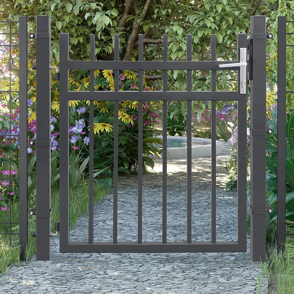 Songmics Metaliniai sodo varteliai, pilki, 106 x 6 x 145 cm, su spyna, rankena ir raktais