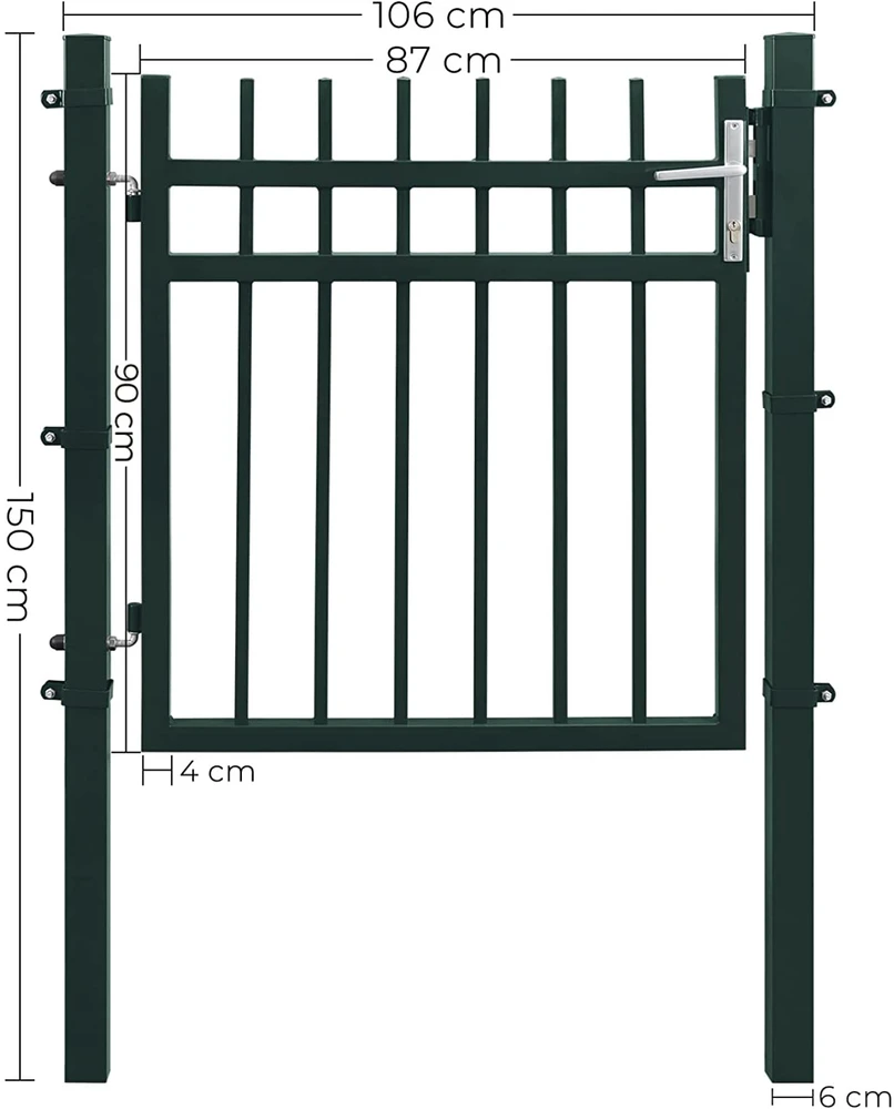 Songmics Metaliniai sodo varteliai, pilki, 106 x 6 x 145 cm, su spyna, rankena ir raktais