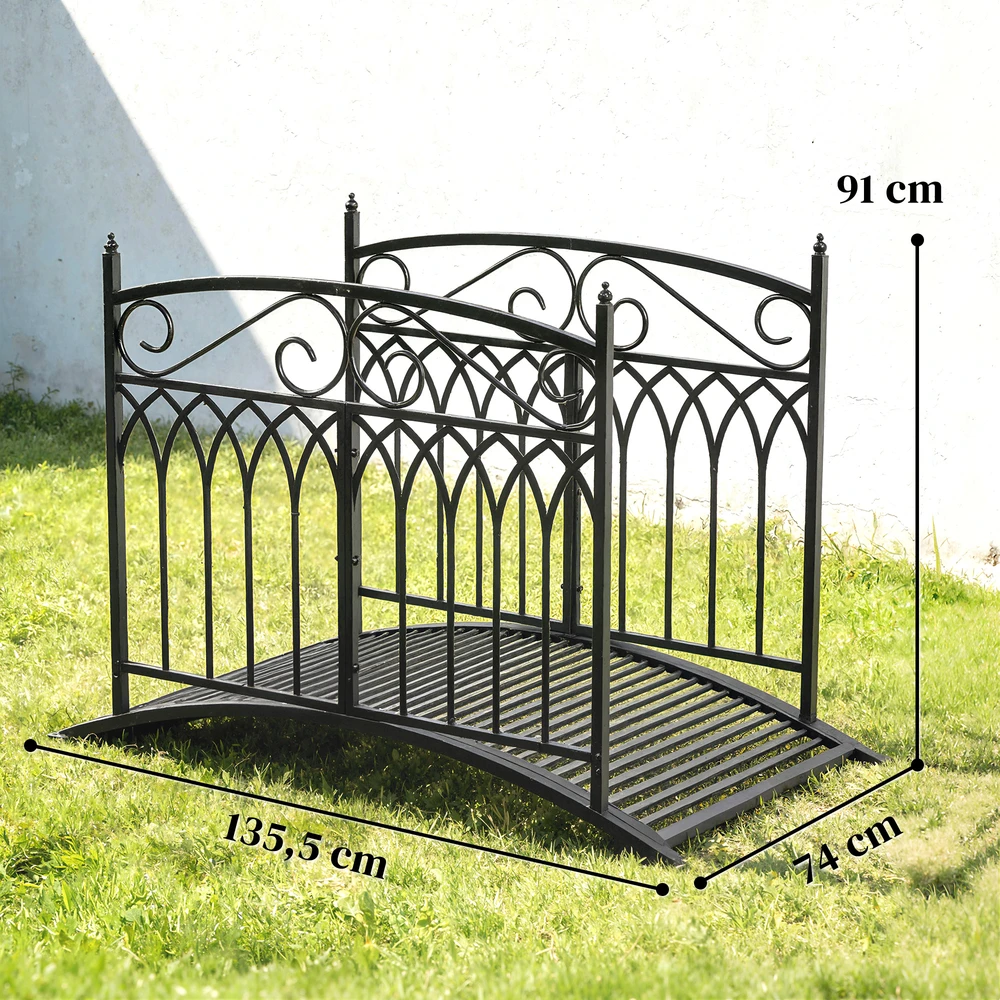 Aosom Metalinis sodo tiltas, 135,5 cm, juodas, baroko stilius