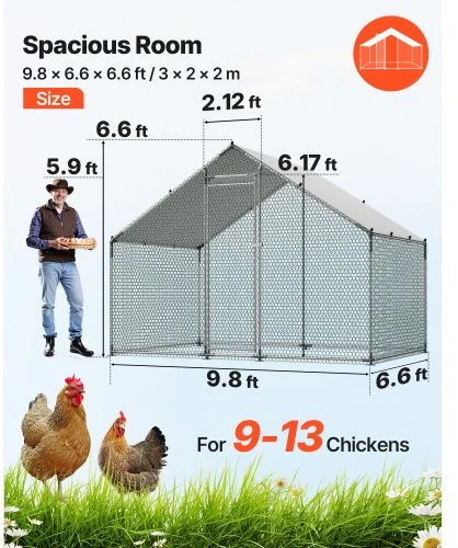 Koduva Metalinis vištidės aptvaras VEVOR JD322, 3 x 2 x 2 m, su PE danga