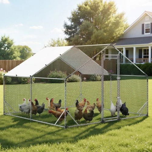 VEVOR Metalinis vištidės aptvaras, 3 x 3 x 2 m, su PE danga