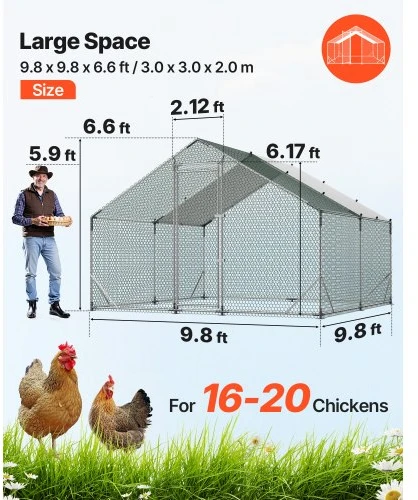 VEVOR Metalinis vištidės aptvaras, 3 x 3 x 2 m, su PE danga