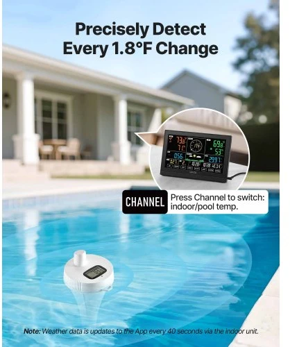 Koduva Meteorologinė stotelė VEVOR 7-in-1 Wi‑Fi su programėle, 190,5 mm ekranas, saulės energija maitinamas belaidis lauko jutiklis