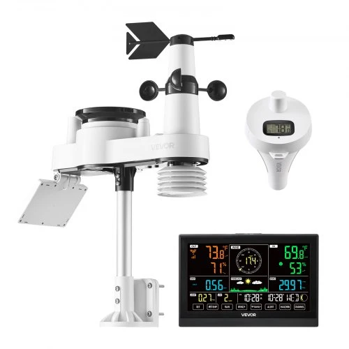 Koduva Meteorologinė stotelė VEVOR 7-in-1 Wi‑Fi su programėle, 190,5 mm ekranas, saulės energija maitinamas belaidis lauko jutiklis
