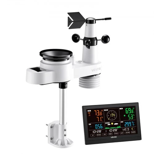 VEVOR Meteorologinė stotis 5-in-1 Wi‑Fi, 190,5 mm VA ekranas, su belaidžiu lauko jutikliu