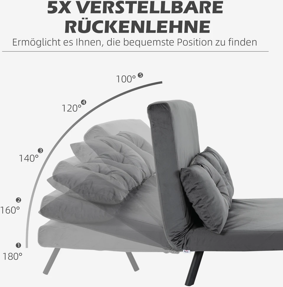 Fotelis Aosom Miegamasis 2 vietų sofa-lova, tamsiai pilka, aksomo išvaizdos audinys, 102 x 73 x 81 cm