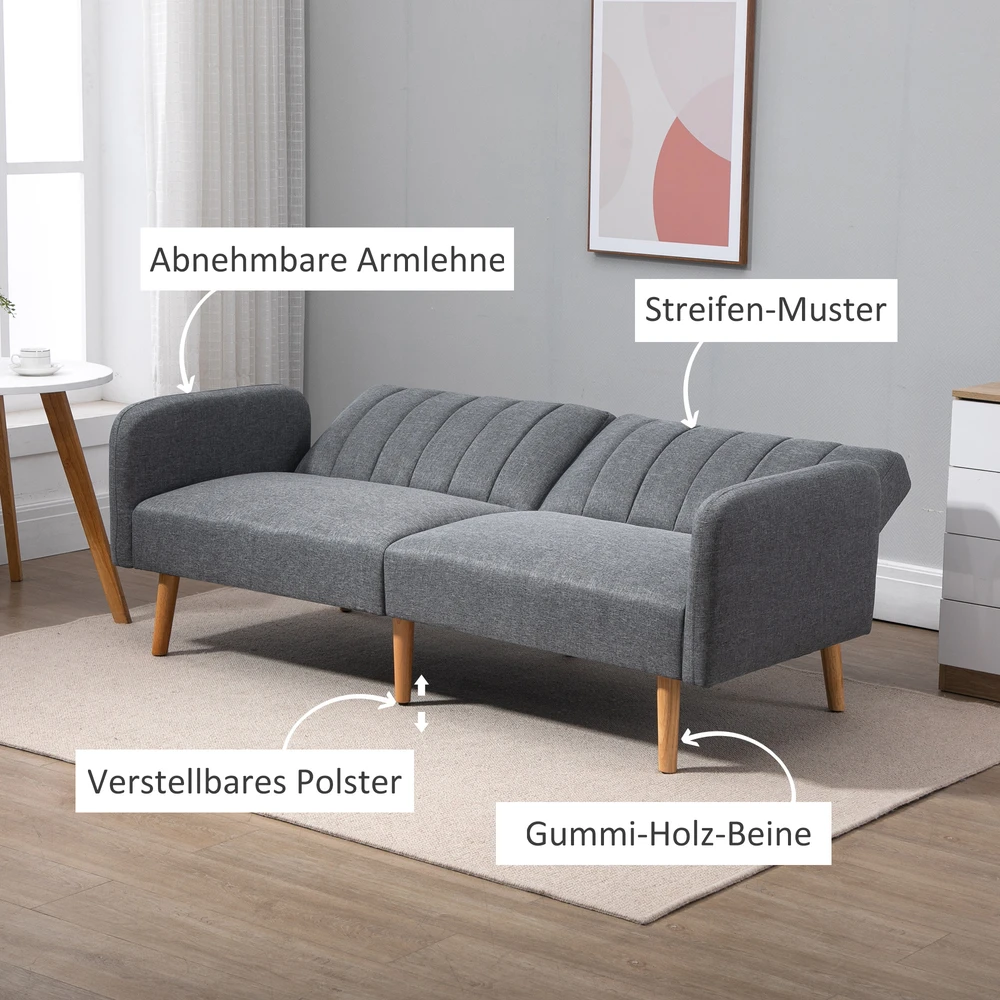 Aosom Miegamasis 2 vietų sofa, pilka, 173 x 75 x 73 cm, poliesteris
