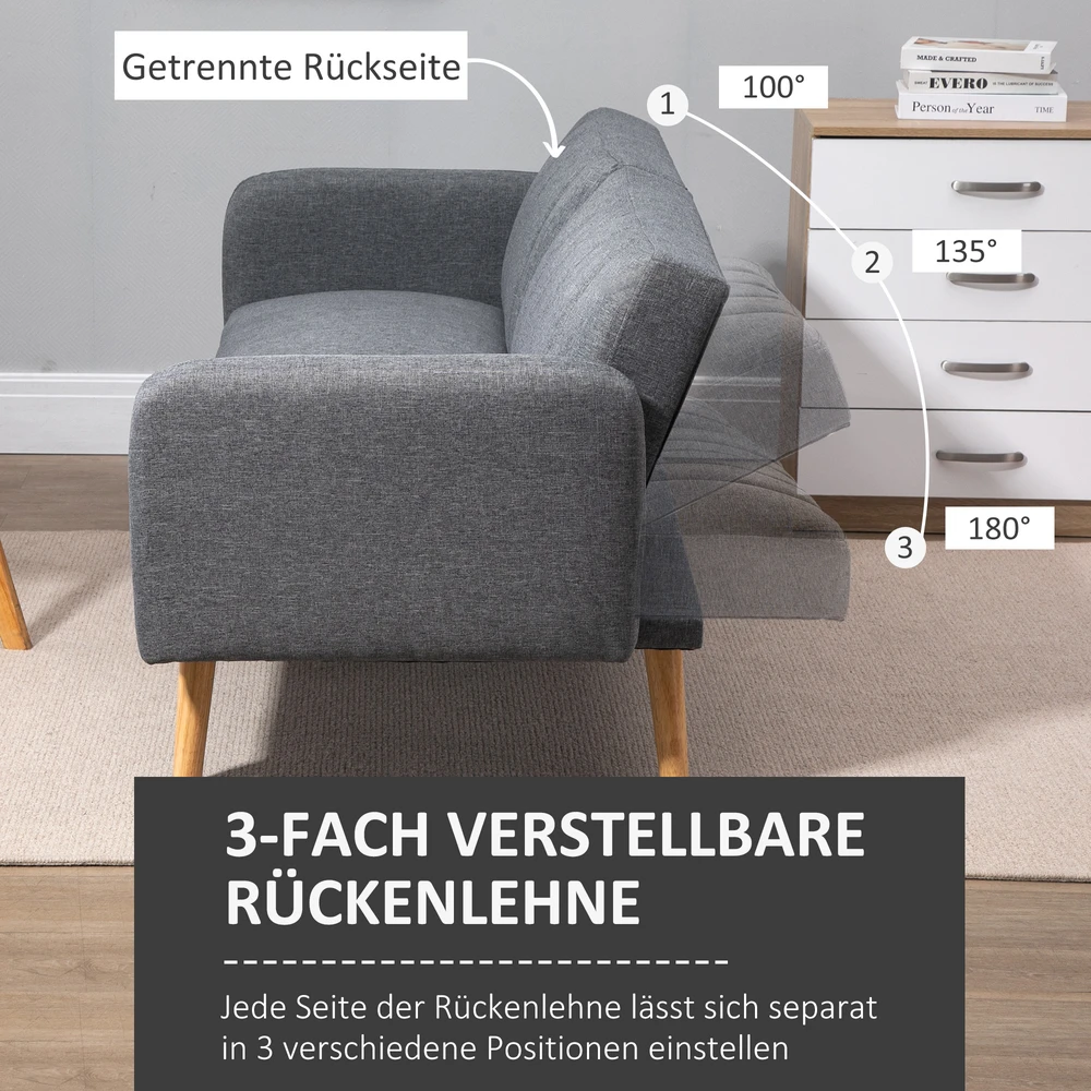 Aosom Miegamasis 2 vietų sofa, pilka, 173 x 75 x 73 cm, poliesteris
