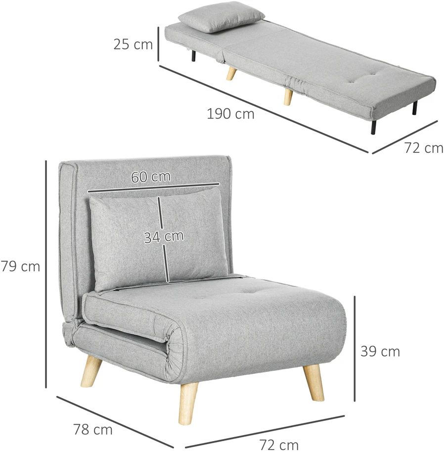 Aosom Miegamasis fotelis, 6 lygių reguliuojama atlošas, šviesiai pilkas, iki 150 kg
