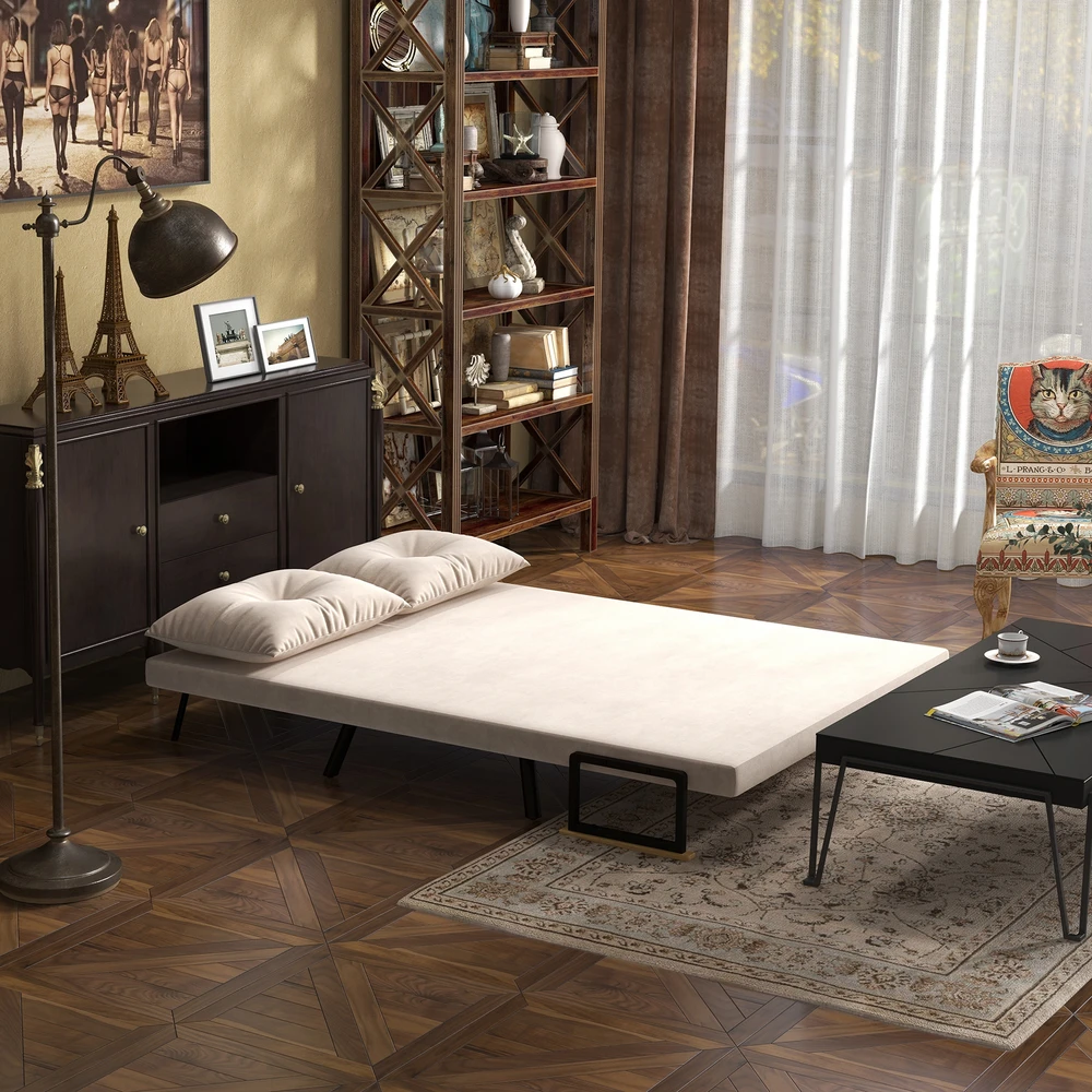 Fotelis Aosom Miegamasis sofa, 2 vietų sofa, aksomo išvaizda, smėlinė, 120 kg