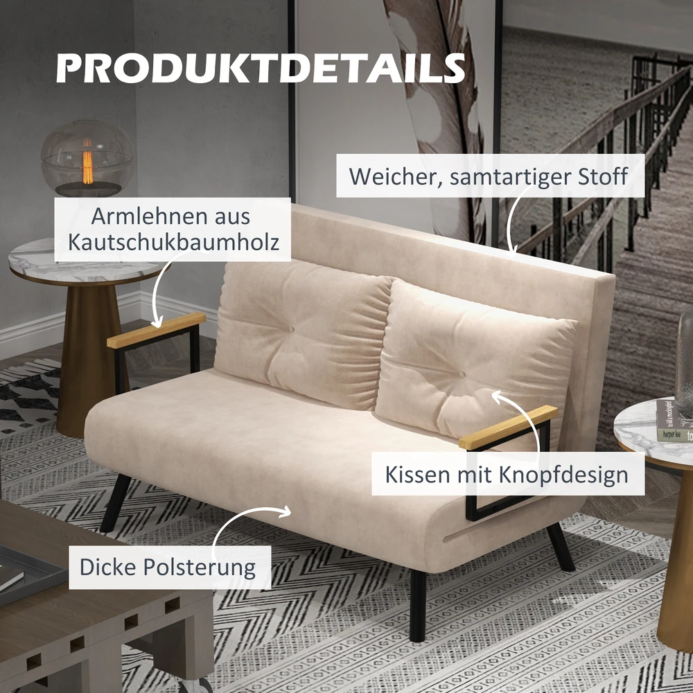 Fotelis Aosom Miegamasis sofa, 2 vietų sofa, aksomo išvaizda, smėlinė, 120 kg