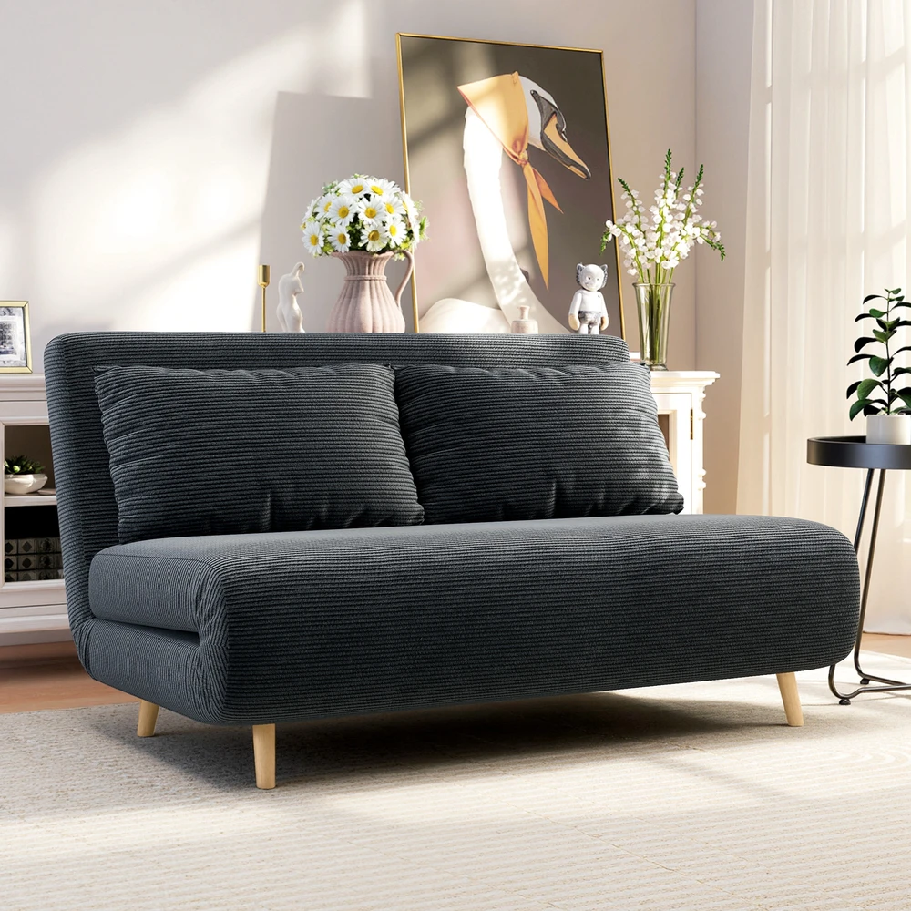 Aosom Miegamasis sofa, svečių lova, 3 padėčių reguliuojama atlošo dalis, kordoninis audinys, iki 120 kg, 141 x 90 x 81 cm, tamsiai pilka