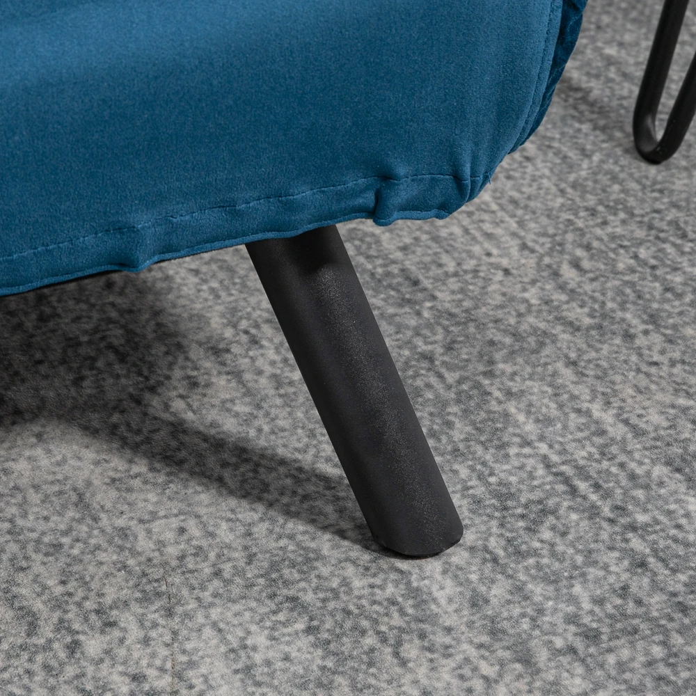 Fotelis Aosom Miegamoji sofa, 2 vietų sofa, aksomo išvaizda, mėlyna, 2 pagalvės