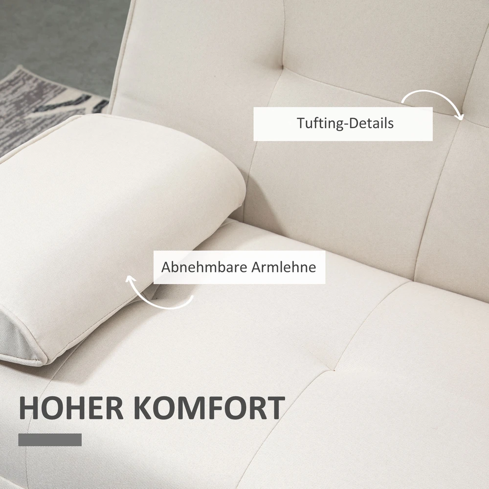 Aosom Miegamoji sofa 3 vietų, atlošas su 3 padėtimis, atlenkiamu staliuku, smėlio spalvos, 181 x 77 x 78 cm