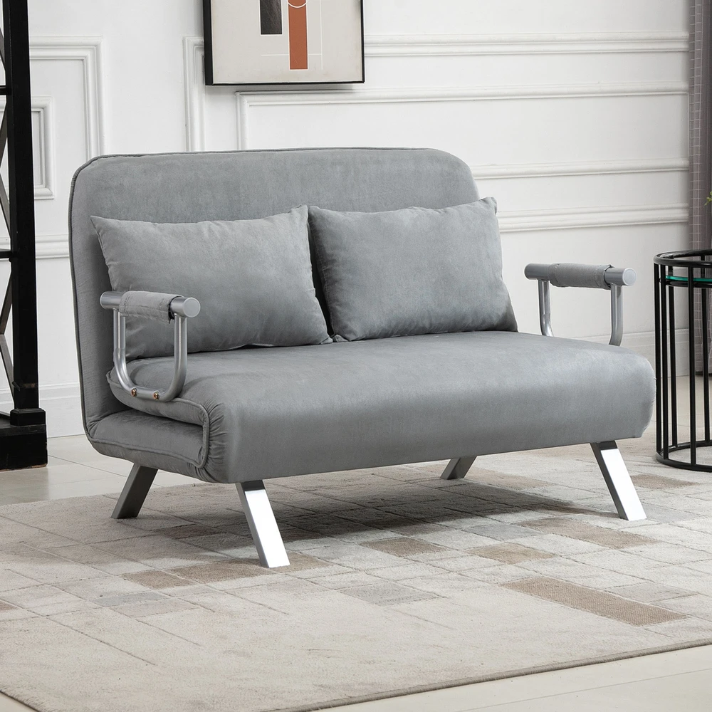 Aosom Miegamoji sofa, dvivietė sofa, svečių lova, šviesiai pilka, 2 pagalvėlės