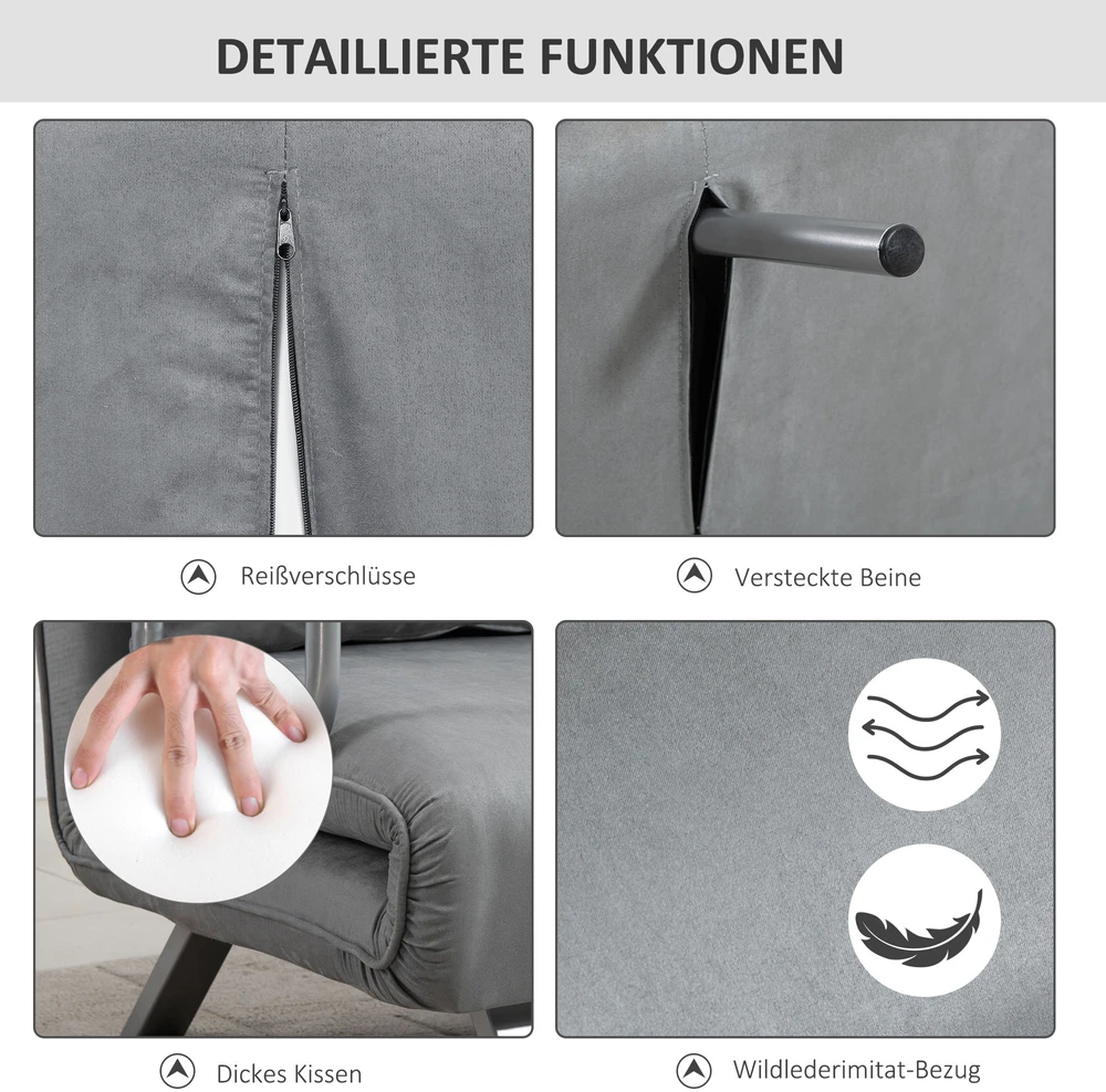 Aosom Miegamoji sofa, dvivietė sofa, svečių lova, šviesiai pilka, 2 pagalvėlės