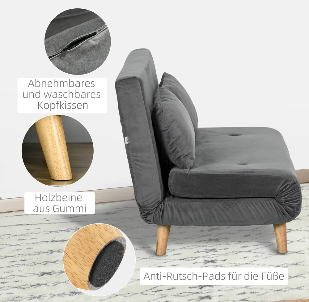 Aosom Miegamoji sofa, pilka, 130 x 78 x 79 cm, su 2 pagalvėmis