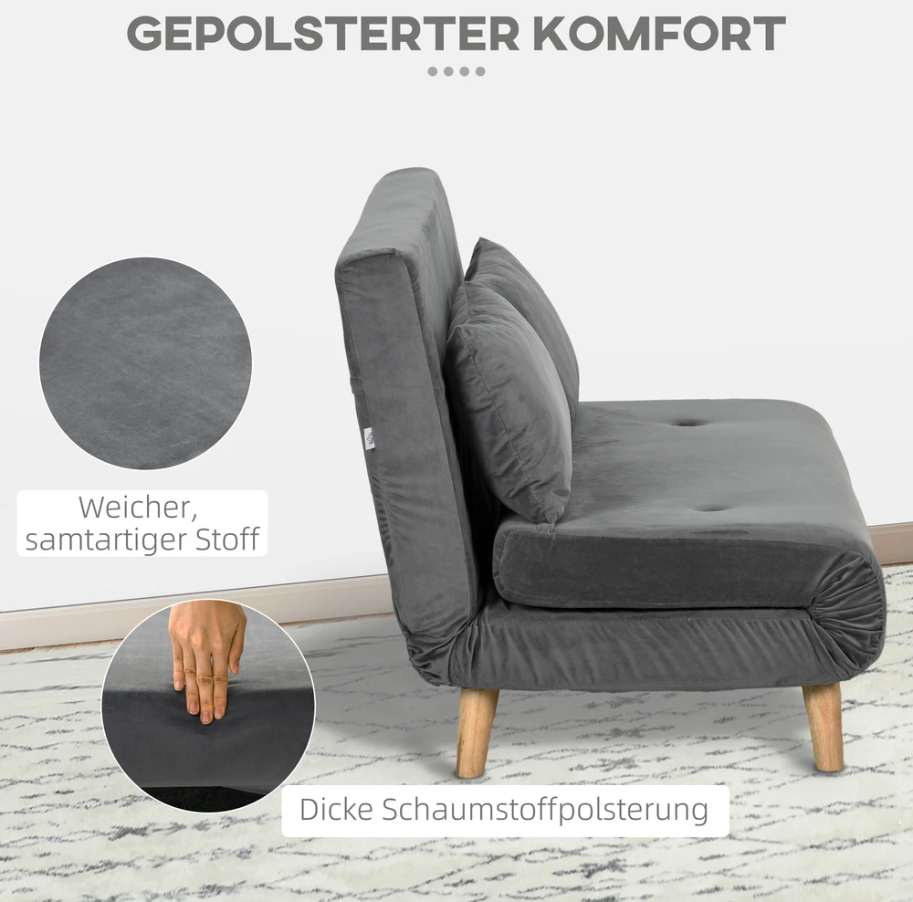 Aosom Miegamoji sofa, pilka, 130 x 78 x 79 cm, su 2 pagalvėmis