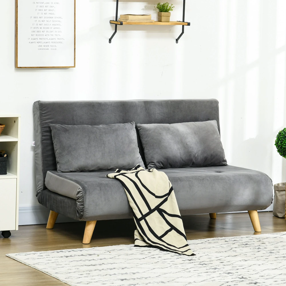 Aosom Miegamoji sofa, pilka, 130 x 78 x 79 cm, su 2 pagalvėmis