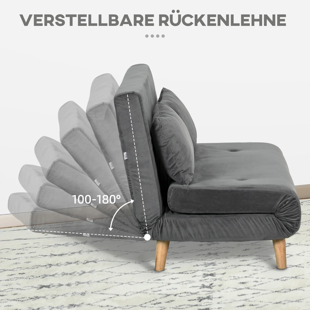 Aosom Miegamoji sofa, pilka, 130 x 78 x 79 cm, su 2 pagalvėmis