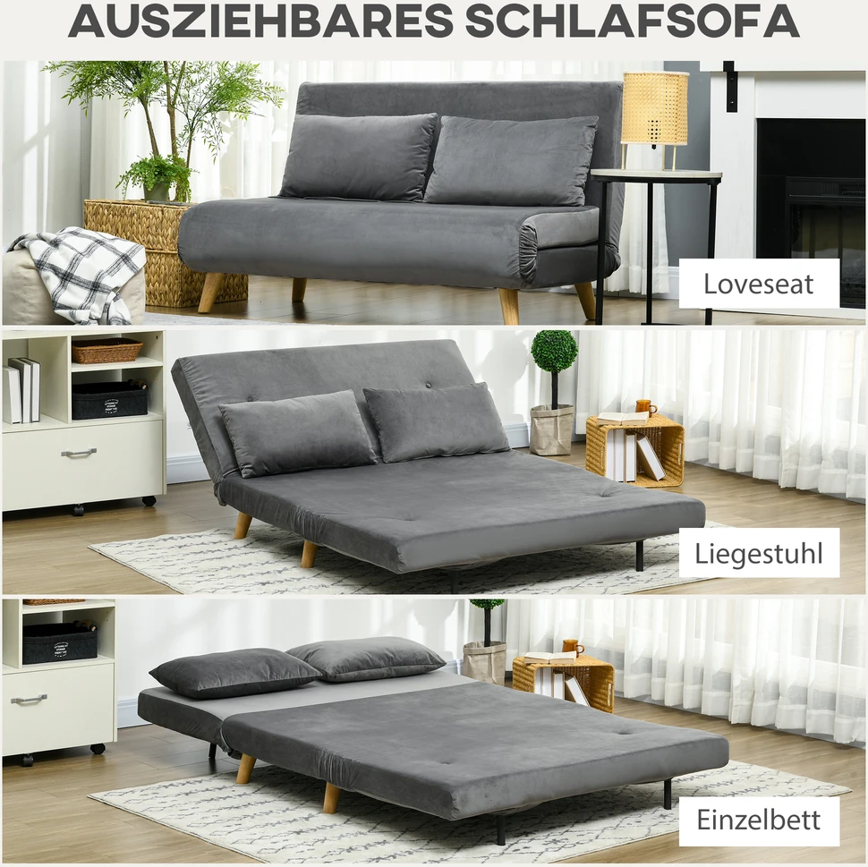 Aosom Miegamoji sofa, pilka, 130 x 78 x 79 cm, su 2 pagalvėmis