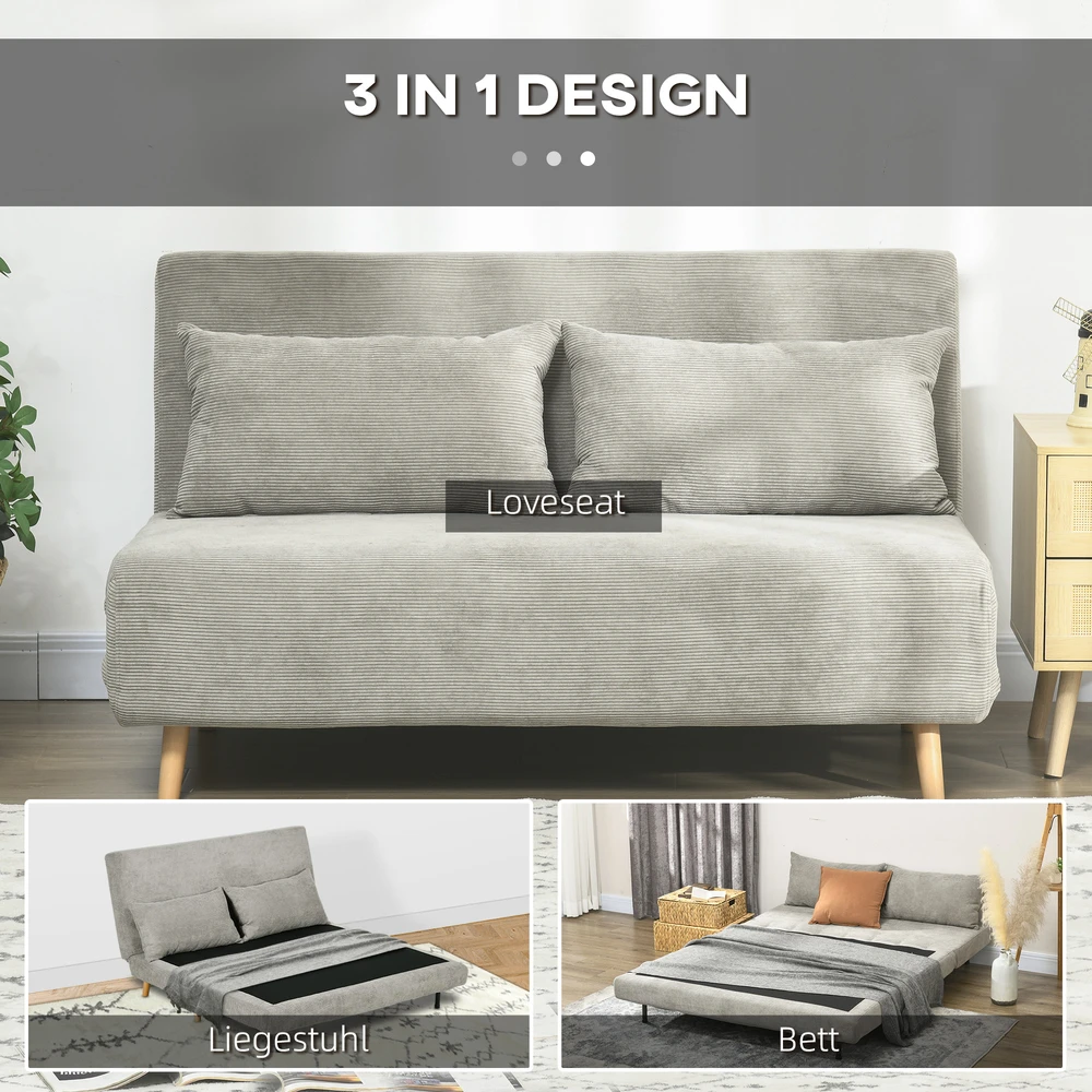 Aosom Miegamoji sofa, svečių lova, pilka, 141 x 90 x 81 cm
