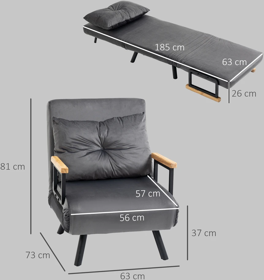 Aosom Miego fotelis skandinaviško dizaino, tamsiai pilkas, 120 kg