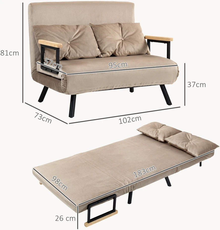 Fotelis Aosom Miego kėdė, svečių lova, medinės porankiai, plieno rėmas, iki 120 kg, 102 x 73 x 81 cm, šviesiai ruda