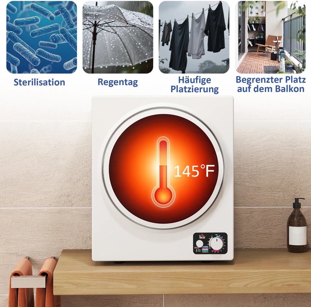 Aosom Mini džiovyklė 4kg, 4 programos, 2 kaitinimo lygiai, sterilizacija iki 65 ℃, 850 W, balta