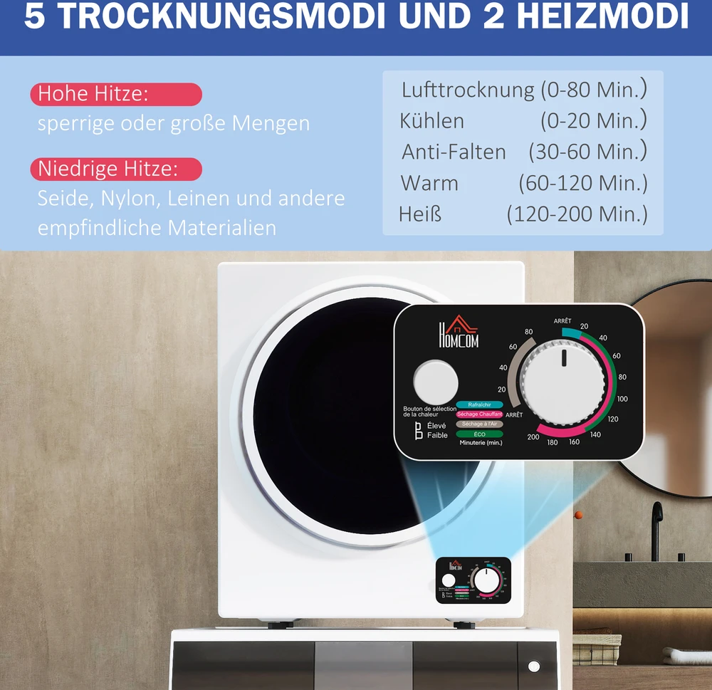 Aosom Mini džiovyklė 4kg, 4 programos, 2 kaitinimo lygiai, sterilizacija iki 65 ℃, 850 W, balta
