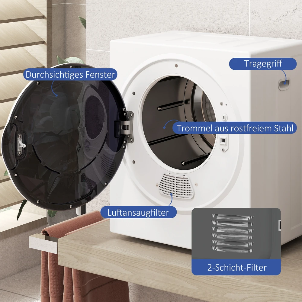 Aosom Mini džiovyklė 4kg, 4 programos, 2 kaitinimo lygiai, sterilizacija iki 65 ℃, 850 W, balta