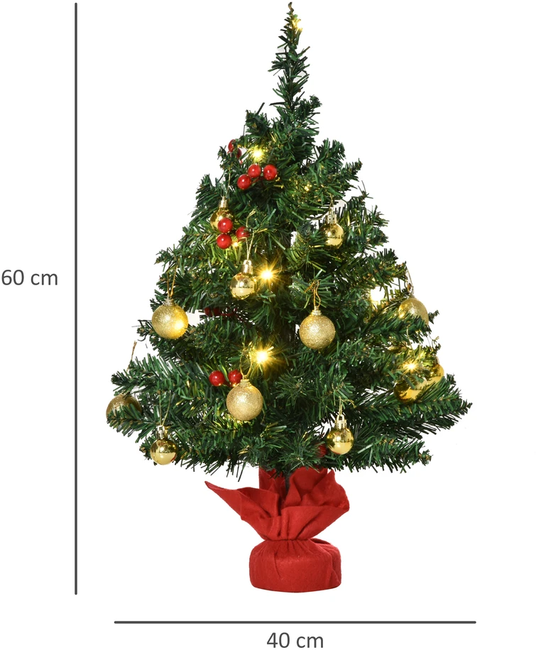 Koduva Mini Kalėdų eglutė, 60 cm, žalia, su LED lemputėmis ir kalėdiniais kamuoliukais