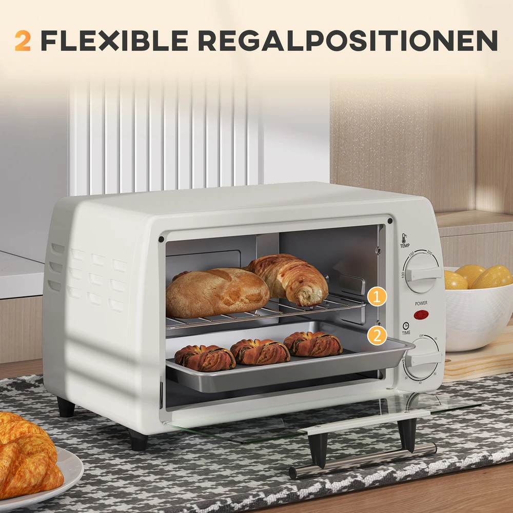Elektrinė krosnelė Aosom Mini orkaitė, 10 l, 36,5 x 26 x 22 cm, kreminė balta
