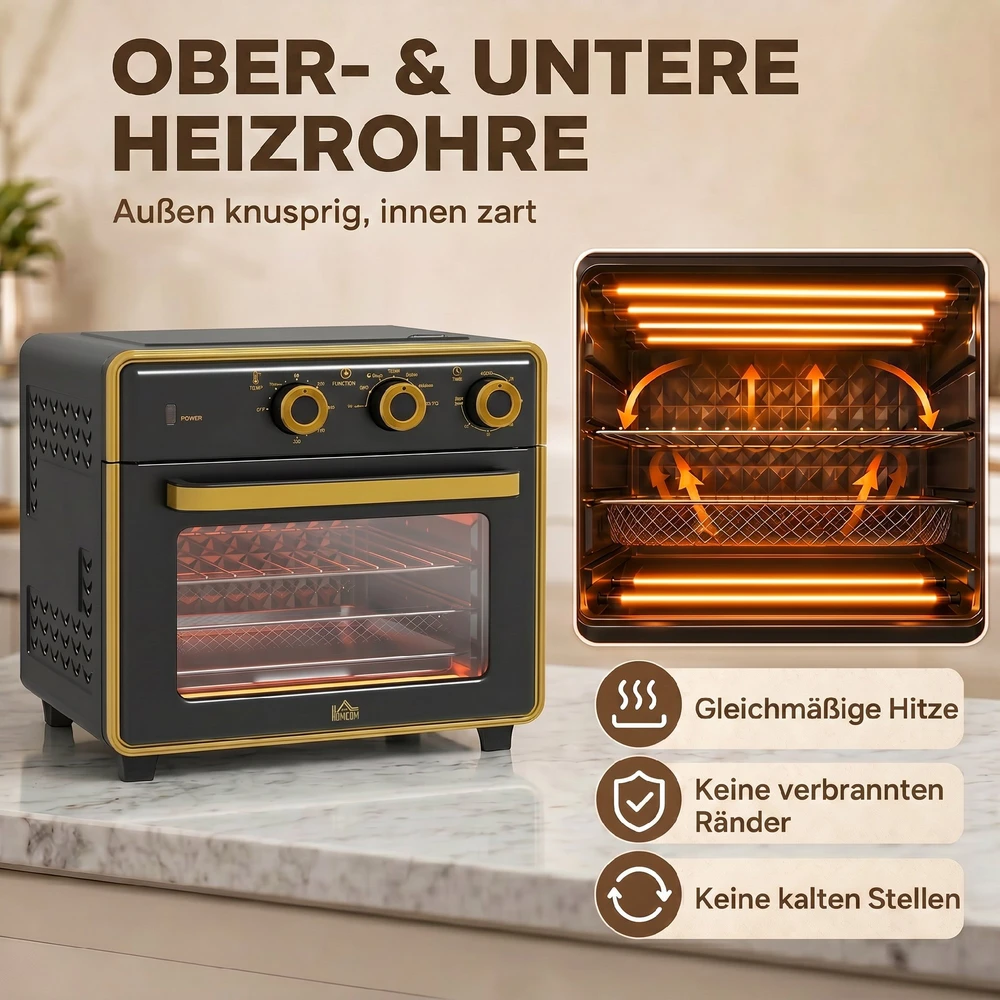 Elektrinė krosnelė Aosom Mini orkaitė, 20 l, 1400 W, juoda+auksinė